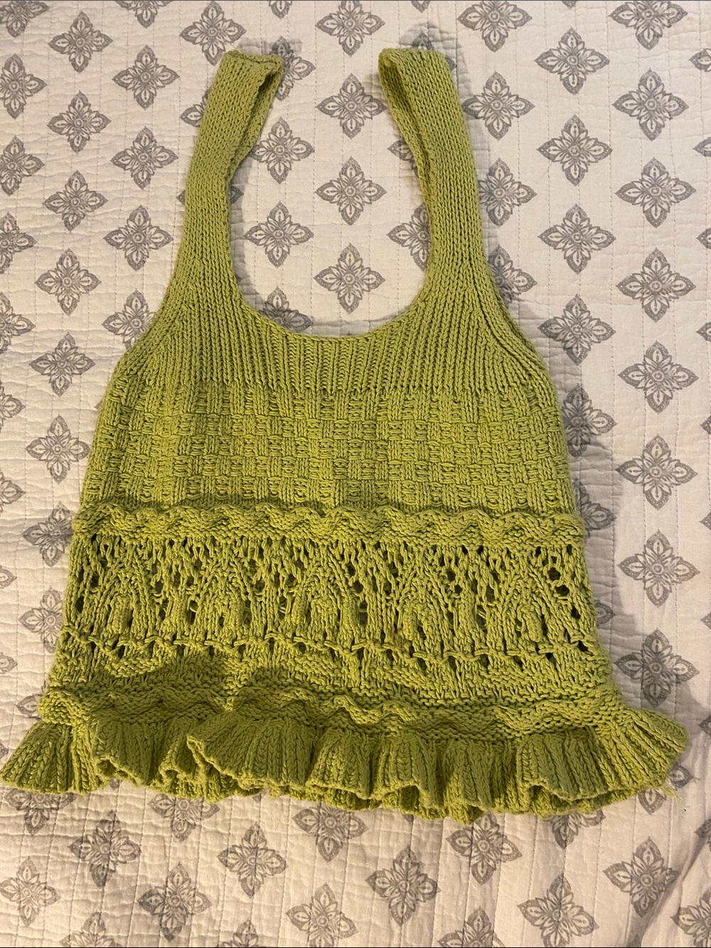 Zara Lime Green Crochet Knit Ruffle Tank Top